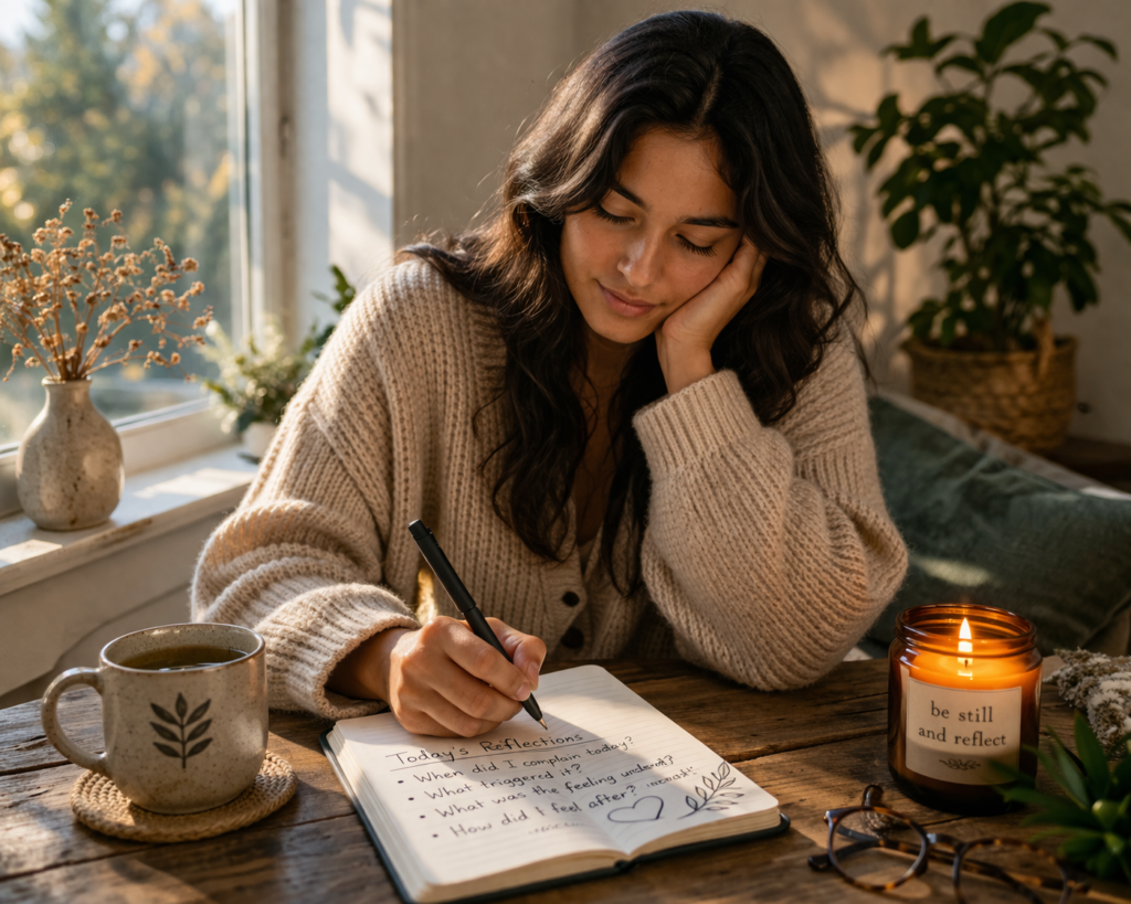 person journaling to stop complaining and notice emotional patterns