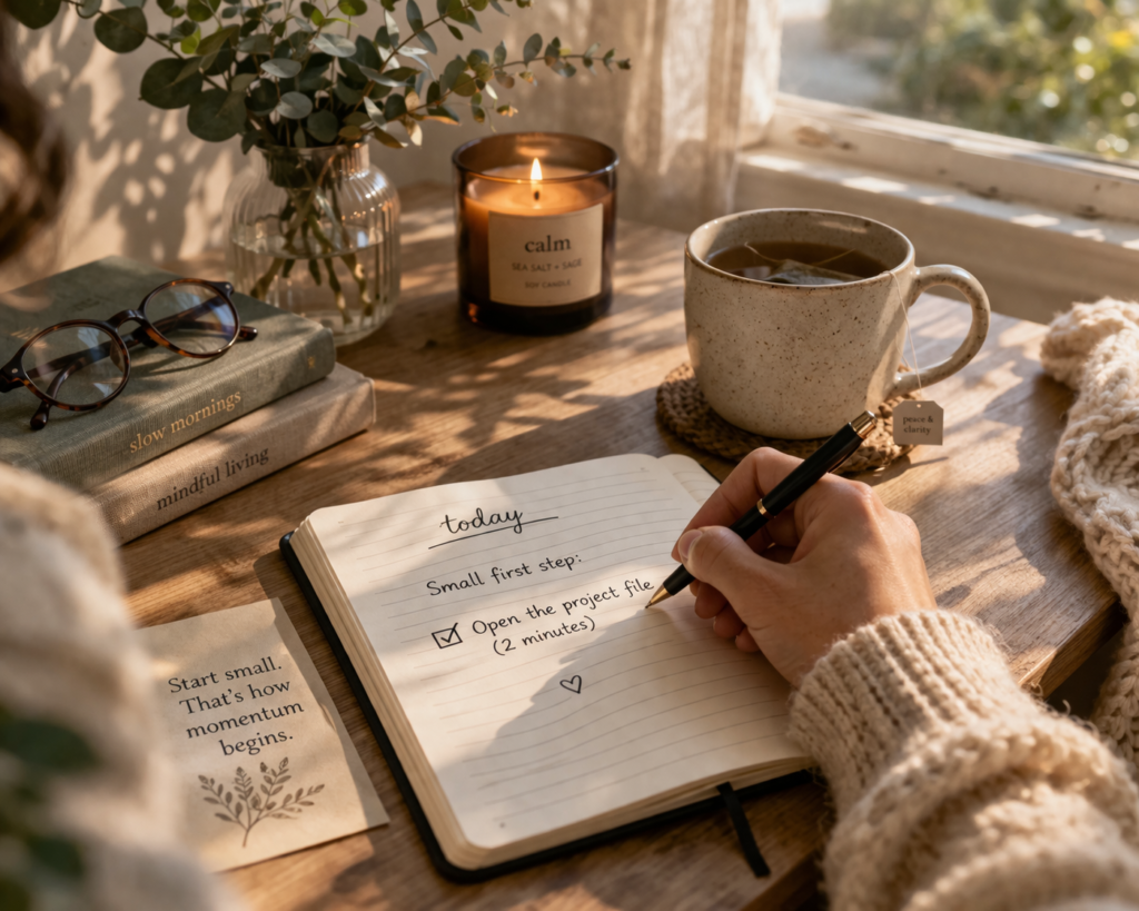 small first step to stop procrastinating without forcing motivation